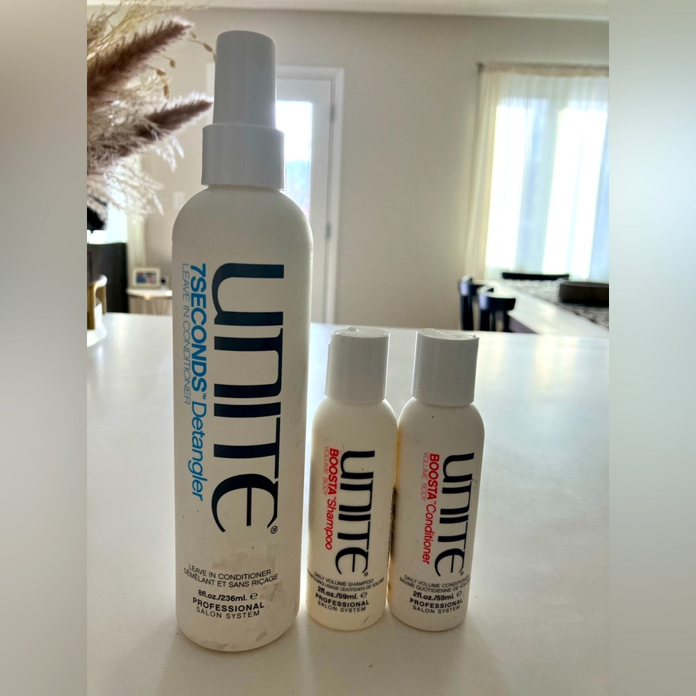 New Unite 7 seconds detangler full-size with boosta travel shampoo / conditioner